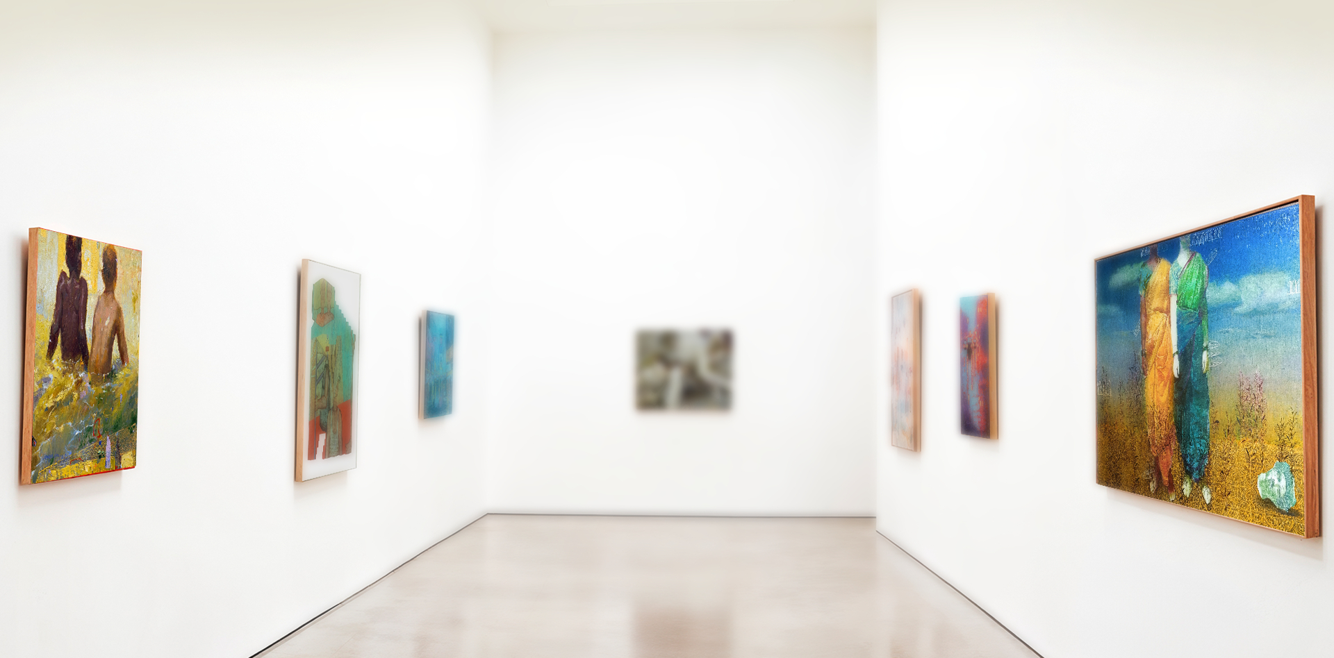 Gallery interior with contemporary paintings